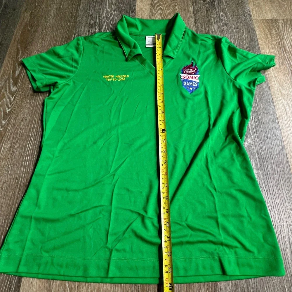 Nike Golf Polo Shirt Womens Large Green Dr Pepper Sonic Games Twisted Pretzels